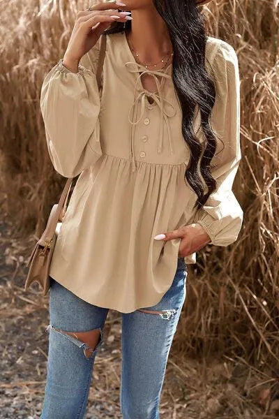 Stylish Balloon Sleeve Blouse with Decorative Buttons