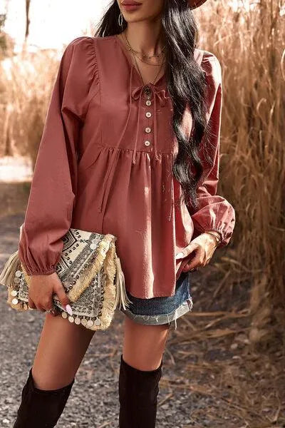 Stylish Balloon Sleeve Blouse with Decorative Buttons