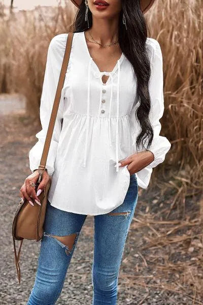 Stylish Balloon Sleeve Blouse with Decorative Buttons