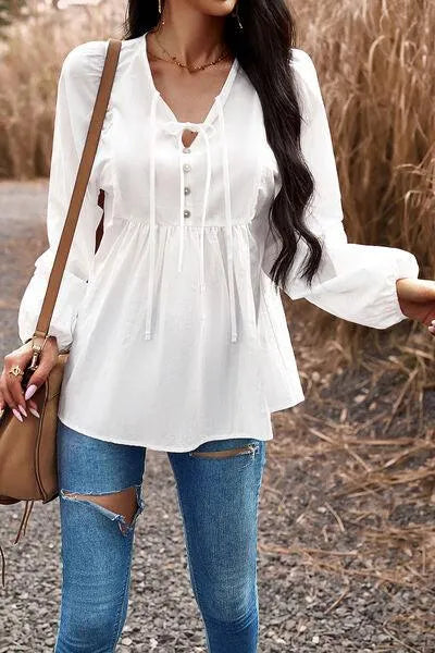 Stylish Balloon Sleeve Blouse with Decorative Buttons