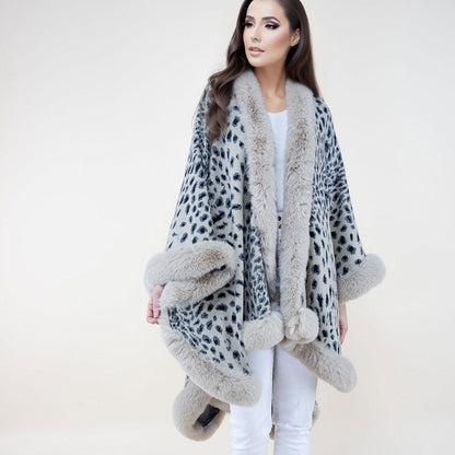 Stylish Beige Cheetah Print Faux Fur Wrap: Shawl Cape Ruana for Women