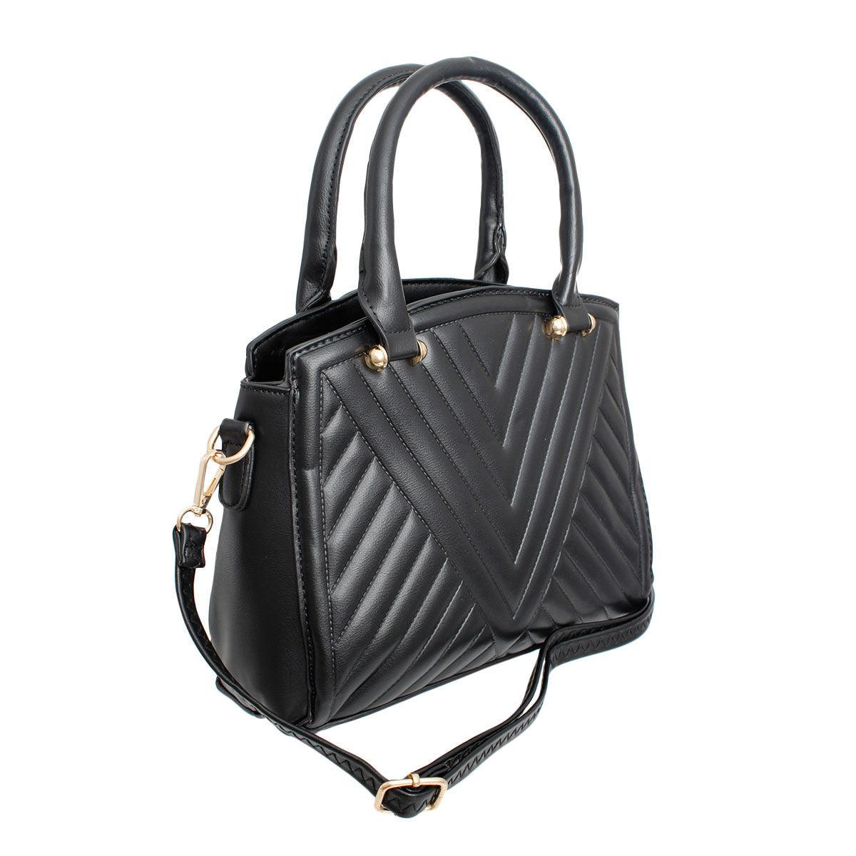 Stylish Black Chevron Quilted Handbag with Matching Wallet