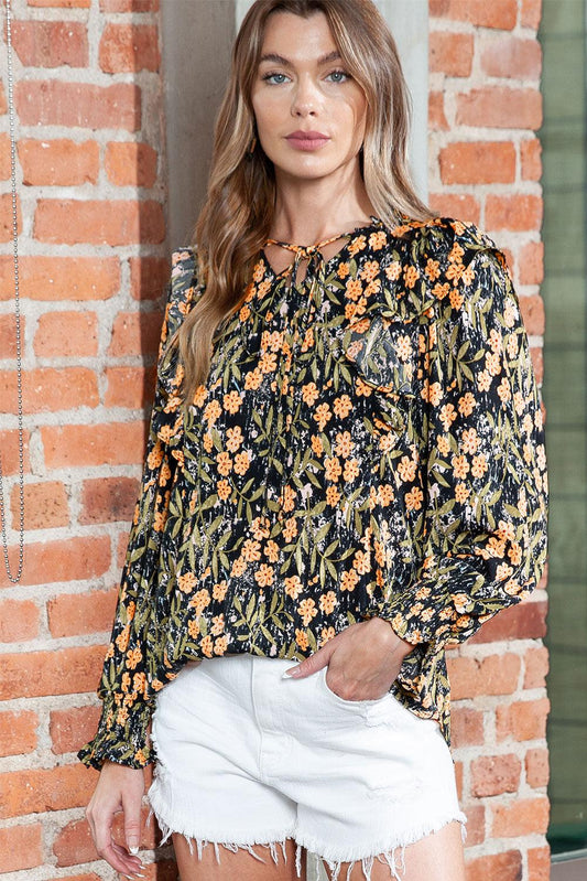 Stylish Butterfly Sleeve Tie Neck Print Blouse: Shop Now