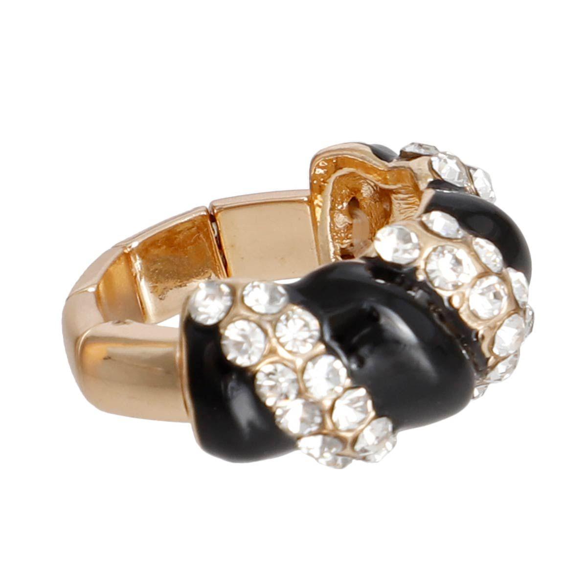 Stylish Gold and Black Rhinestone Twisted Design Ring - Fashion Jewelry