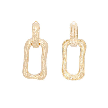 Stylish Gold Rectangle Clip On Link Earrings: Fashion Jewelry