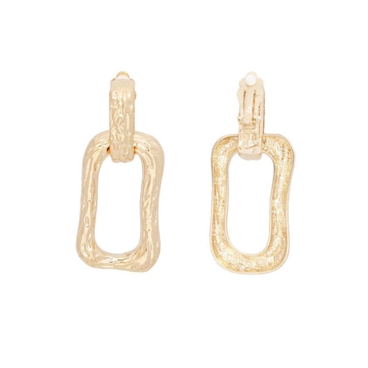 Stylish Gold Rectangle Clip On Link Earrings: Fashion Jewelry