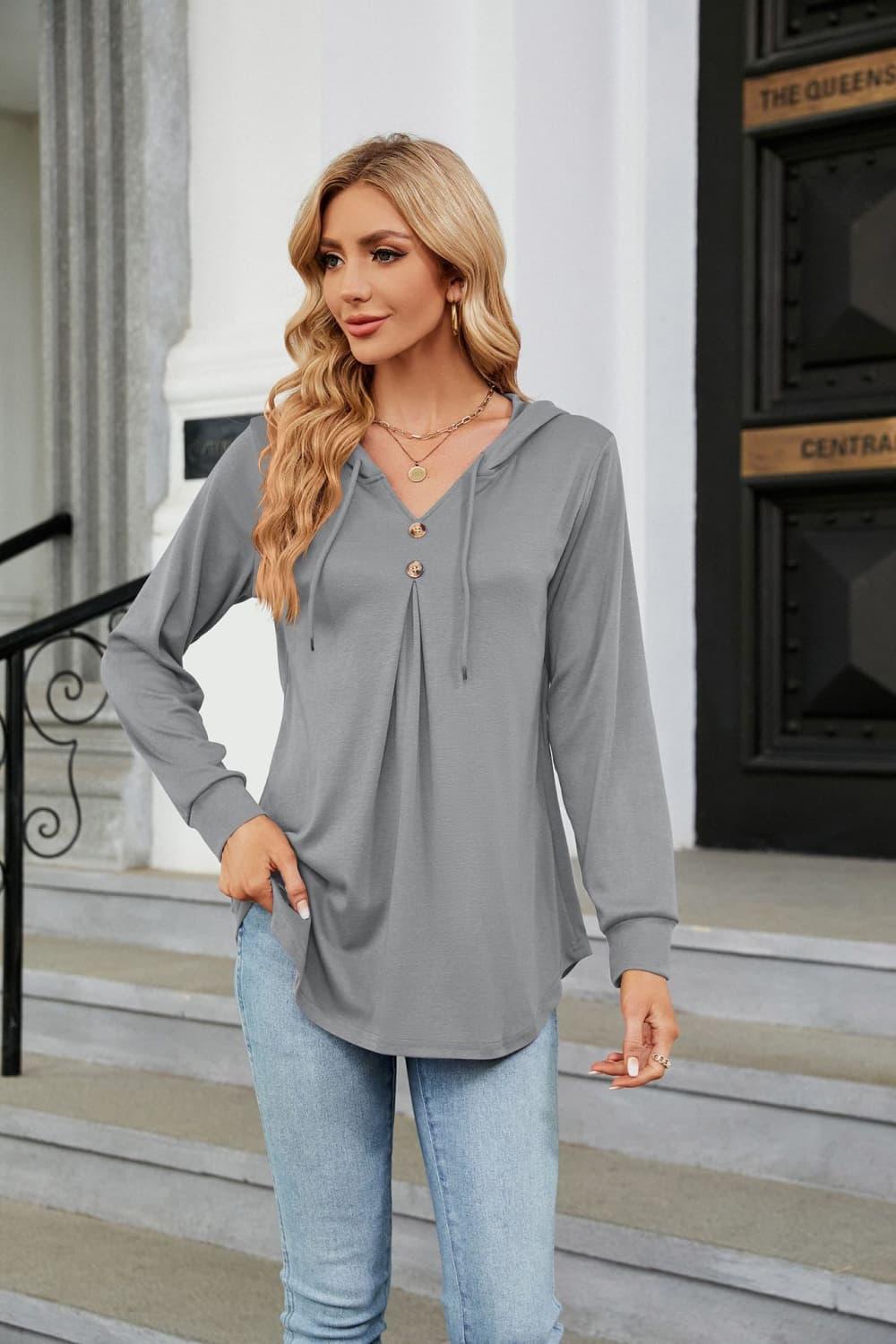 Stylish Long Sleeve Hooded Blouse: Shop Now for Casual Top