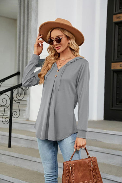 Stylish Long Sleeve Hooded Blouse: Shop Now for Casual Top