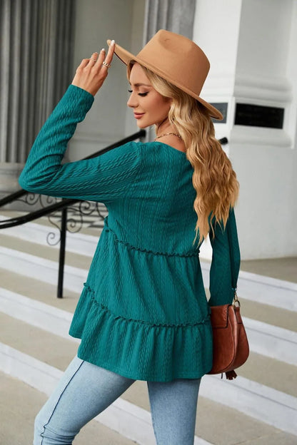 Stylish Long Sleeve V-Neck Cable-Knit Blouse: Shop Now Elevate Your Wardrobe