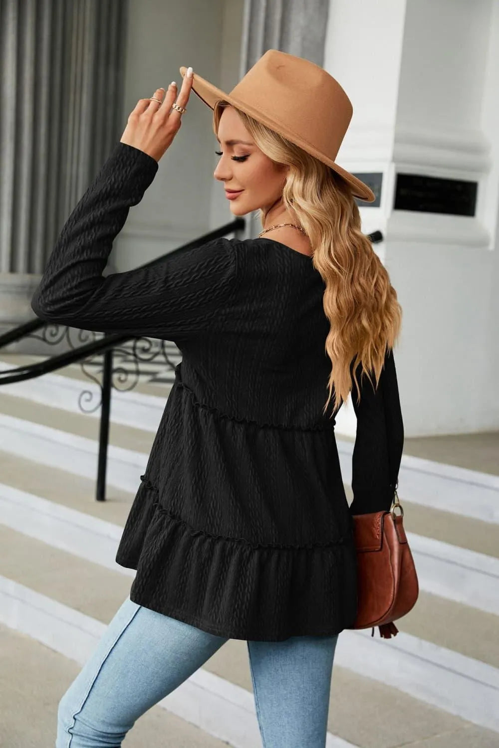 Stylish Long Sleeve V-Neck Cable-Knit Blouse: Shop Now Elevate Your Wardrobe