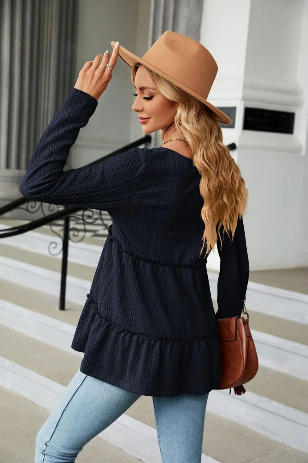 Stylish Long Sleeve V-Neck Cable-Knit Blouse: Shop Now Elevate Your Wardrobe