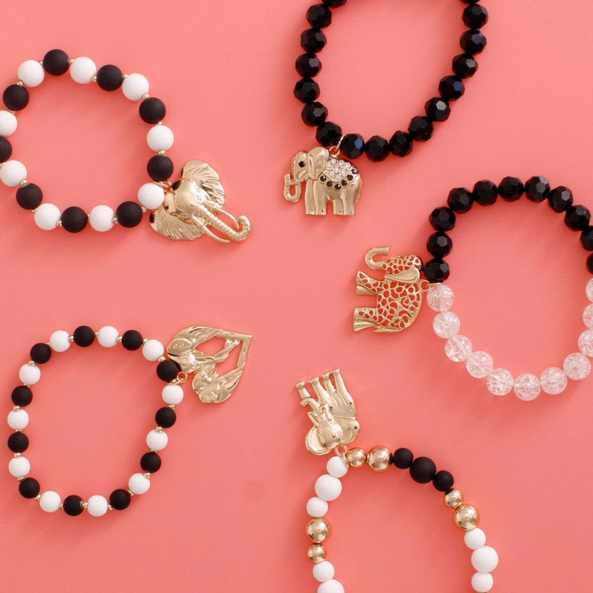 Stylish Monochromatic Beaded Bracelets with Charms - Shop Now!