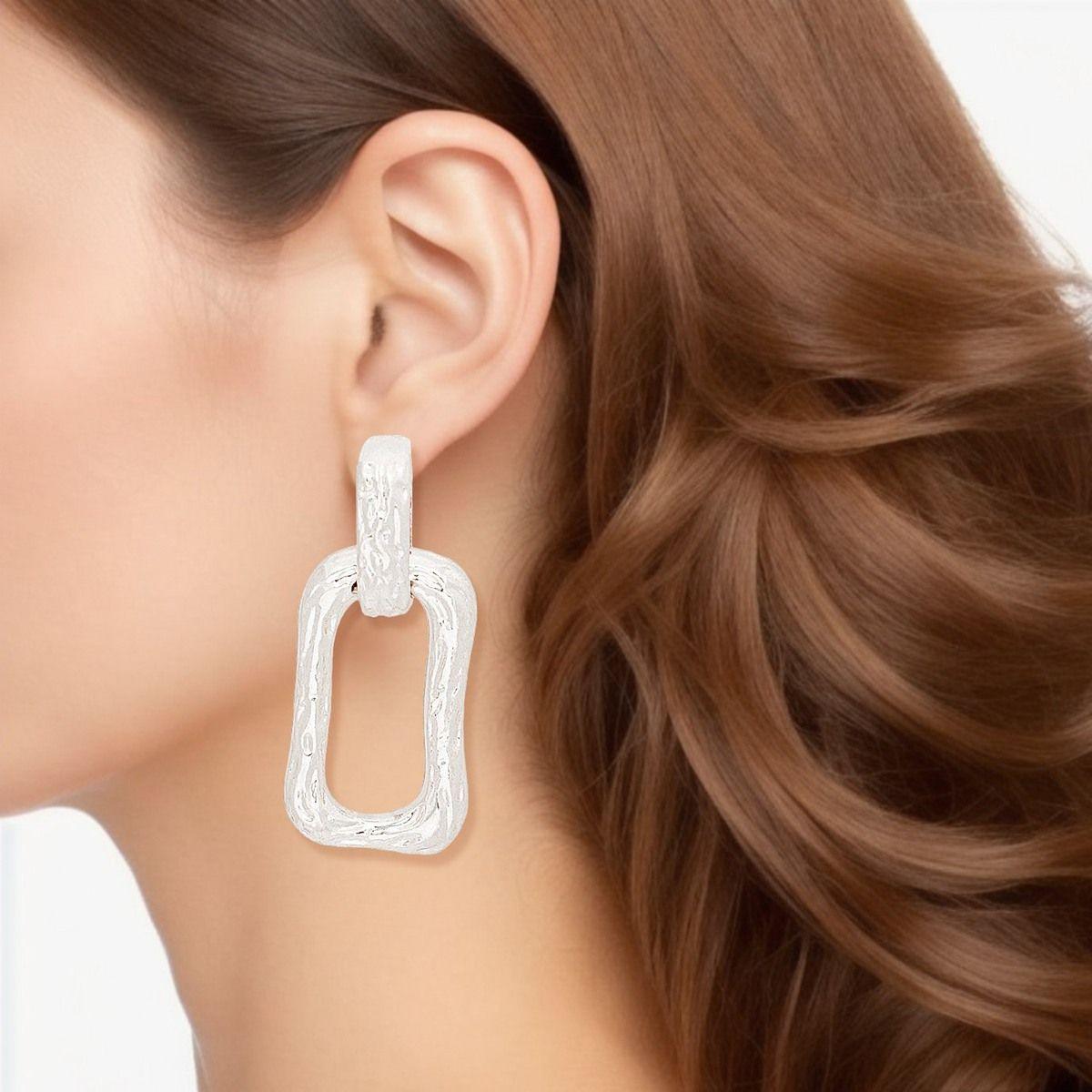 Stylish Silver Rectangle Clip On Link Earrings: Fashion Jewelry
