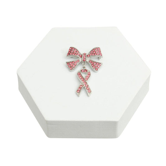 Stylish Silver Tone Lapel Pin with Double Pink Ribbon - Buy Today!