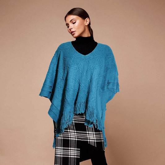 Stylish Teal Color Crochet Poncho - Perfect for Any Occasion