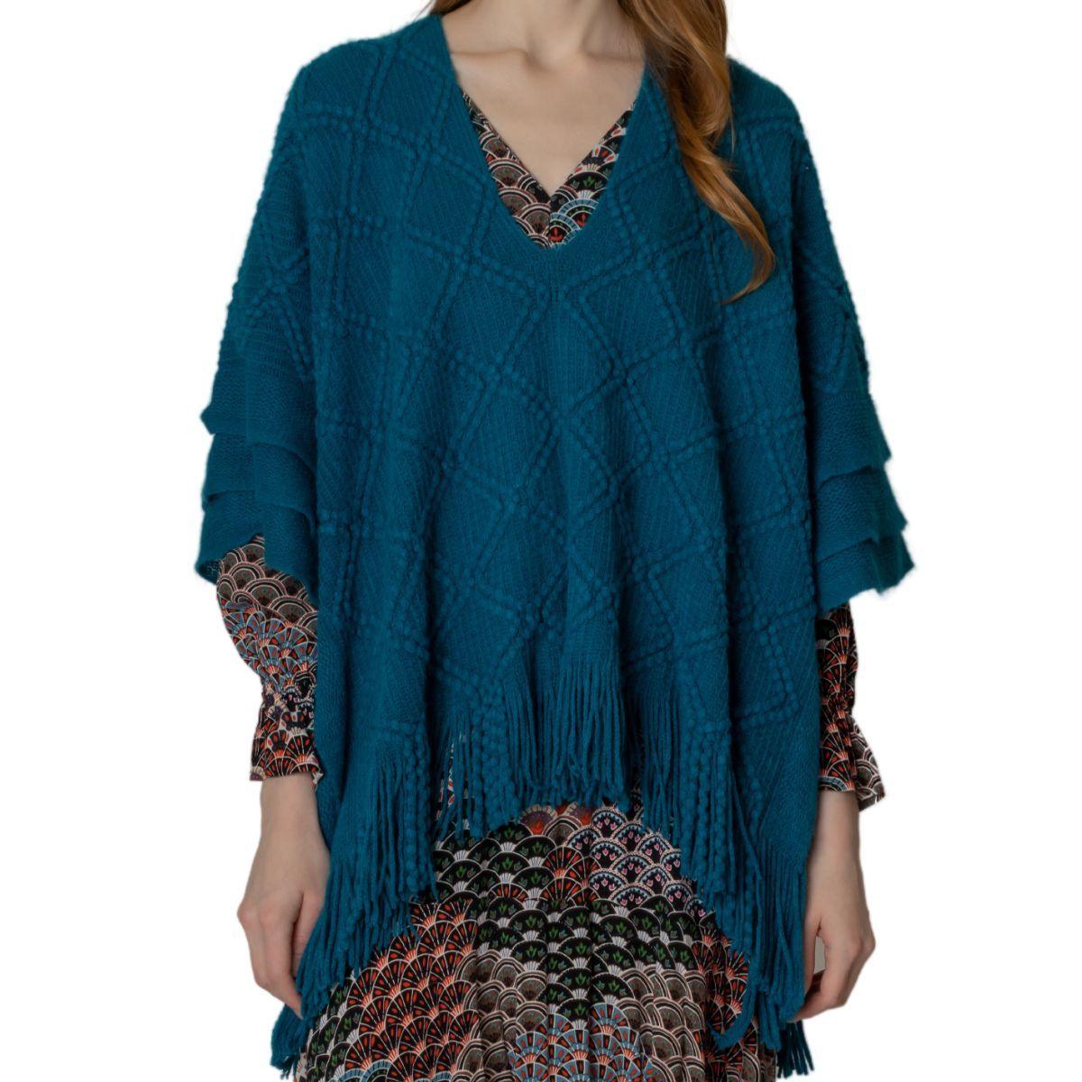 Stylish Teal Color Crochet Poncho - Perfect for Any Occasion