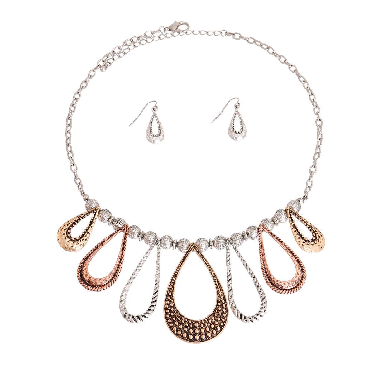 Stylish Tear Droplet Necklace Set in Multiple Tones