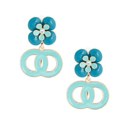 Teal Infinity Earrings with Flower Studs Sweet Statement