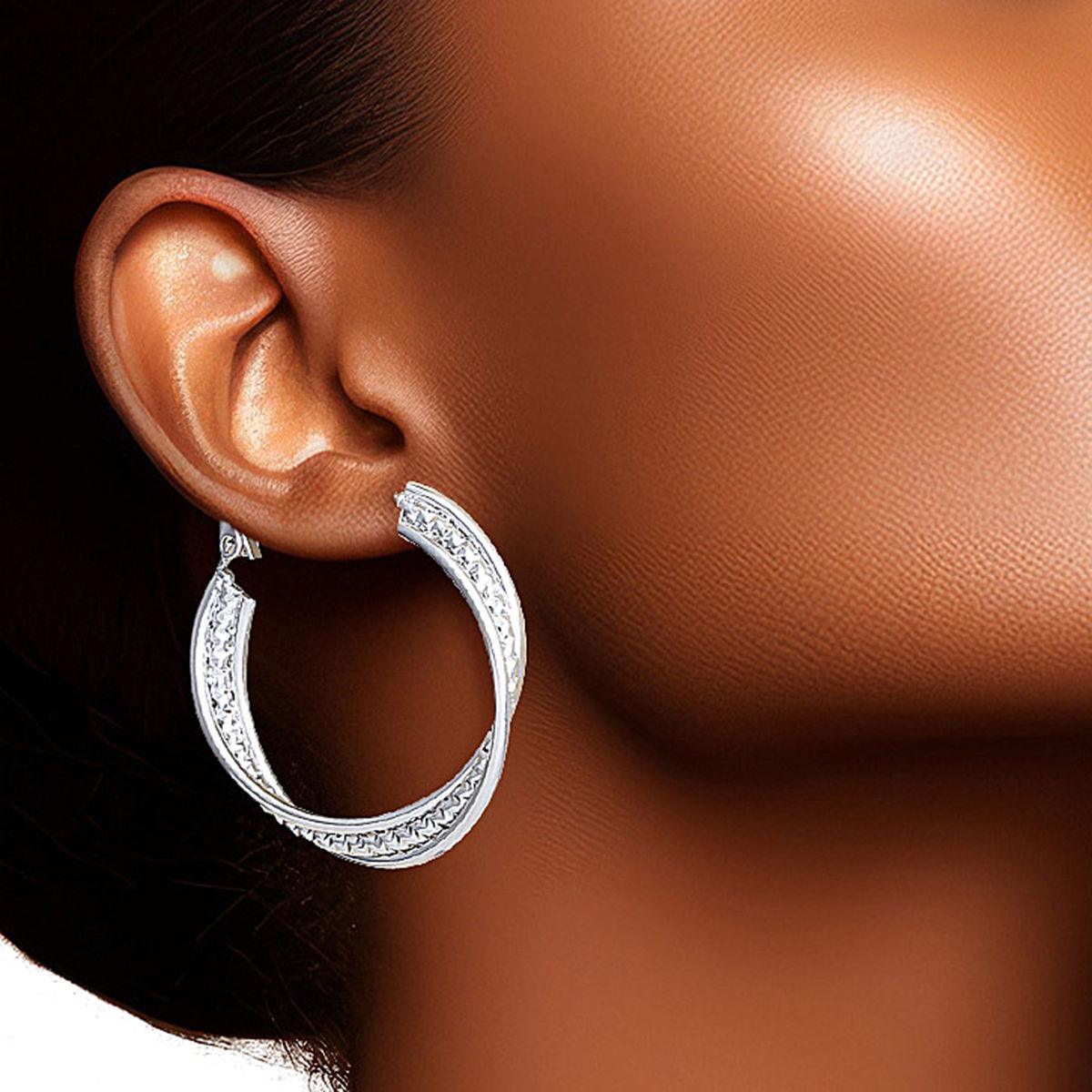 The Perfect Accessory: White Gold Small Diamond-Cut Hoop Earrings - Fashion Jewelry