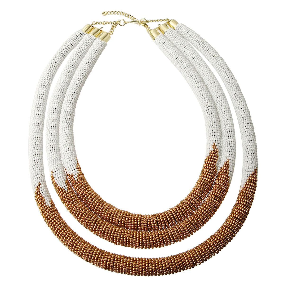 Top Pick: White & Gold Beaded Rope Necklace, Triple Layered