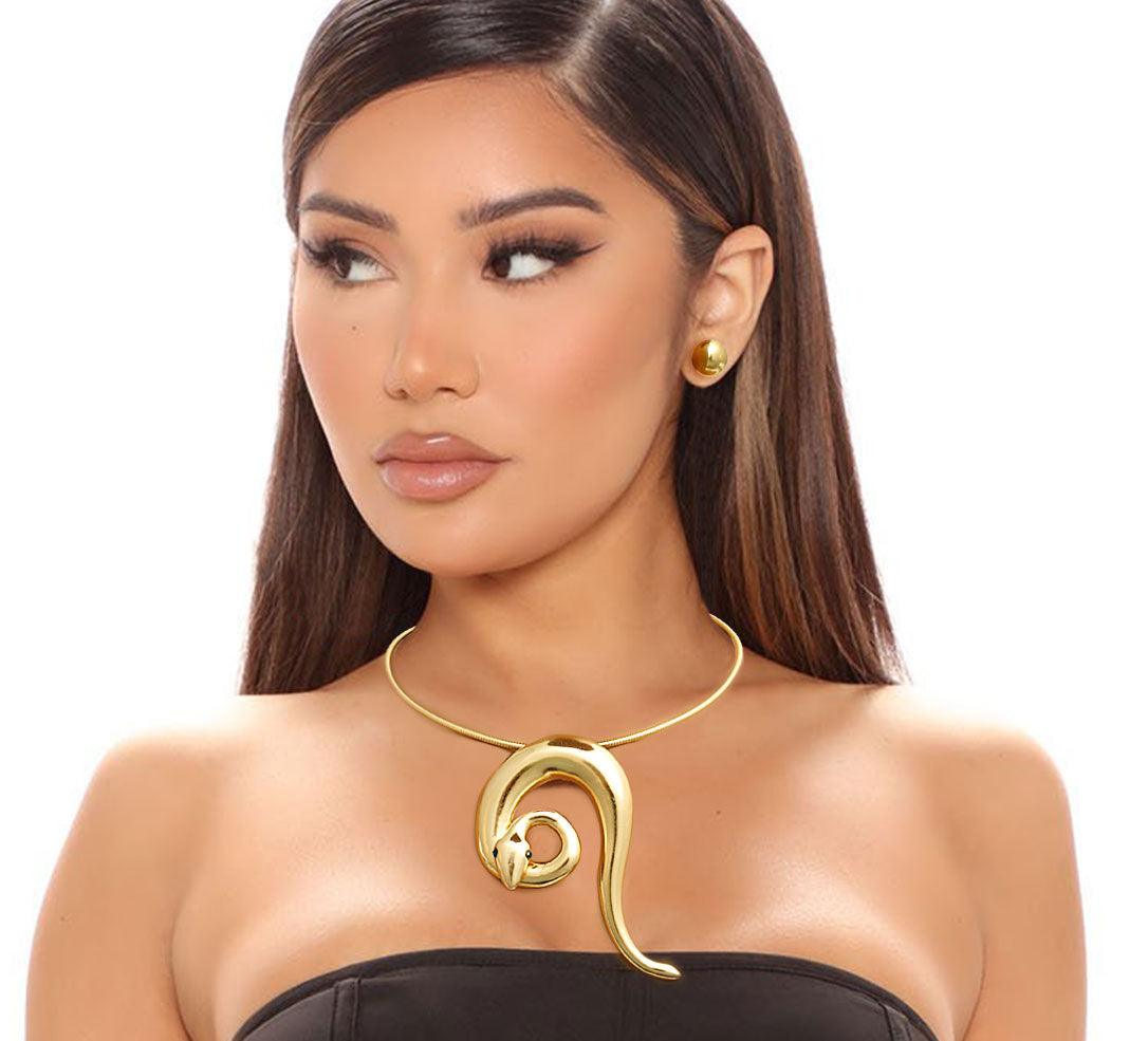 Transform Your Look with a Mesmerizing Gold-Finished Serpent Necklace
