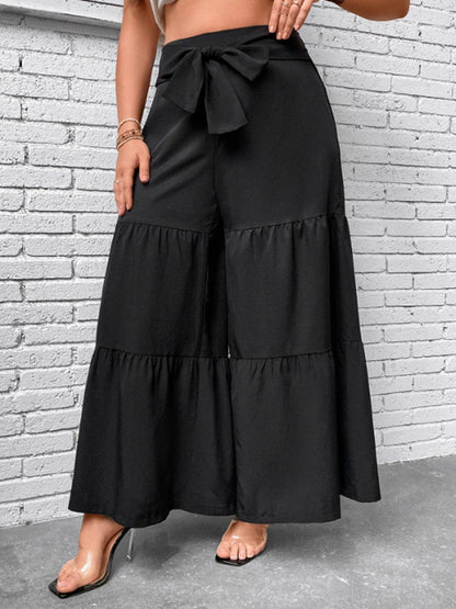 Trendy Black Plus Size Pants: Tiered Fashion & Wide Leg Style for Women