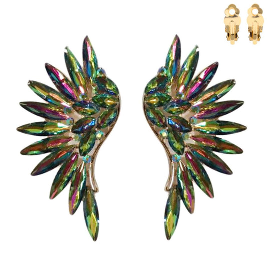 Turn Heads with Exquisite Green-Rainbow Wing Earrings
