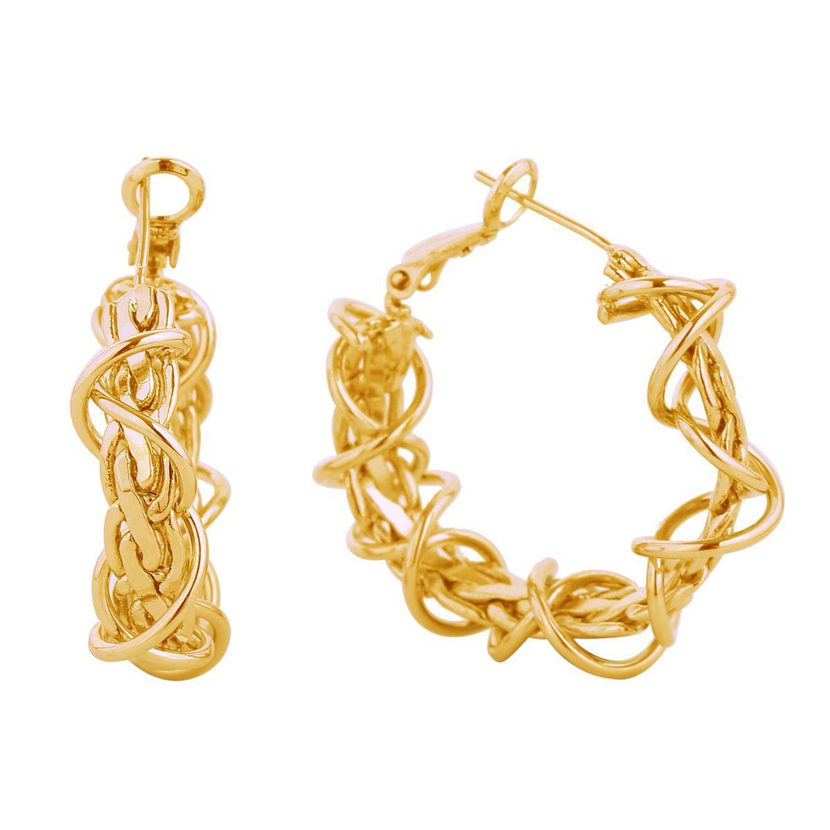 Twisted Gold-finished Wire Chain Small Hoop Earrings