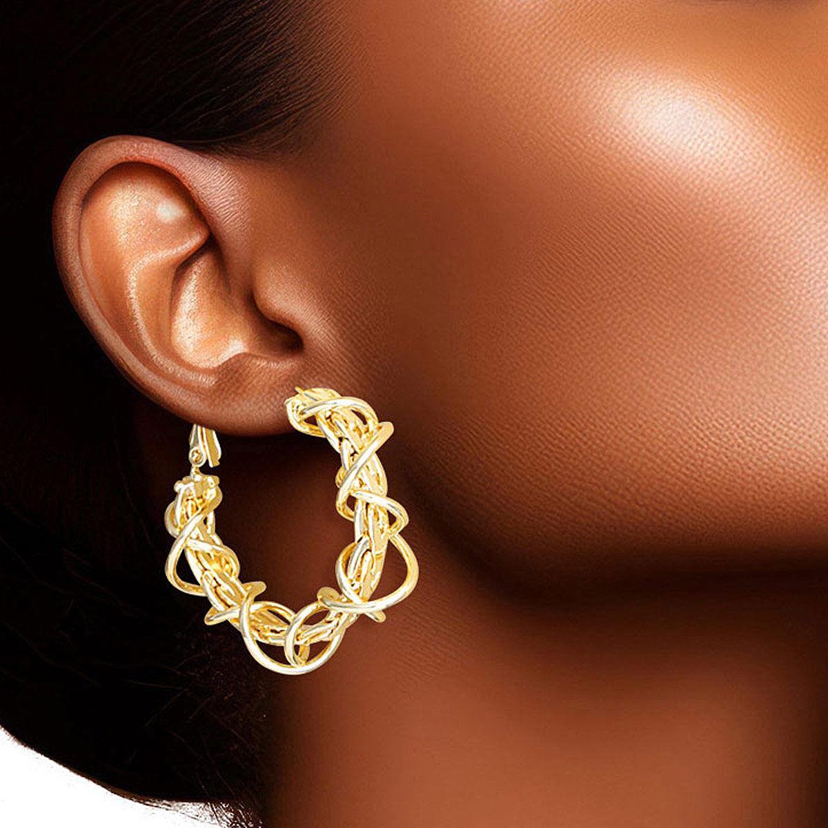 Twisted Gold-finished Wire Chain Small Hoop Earrings