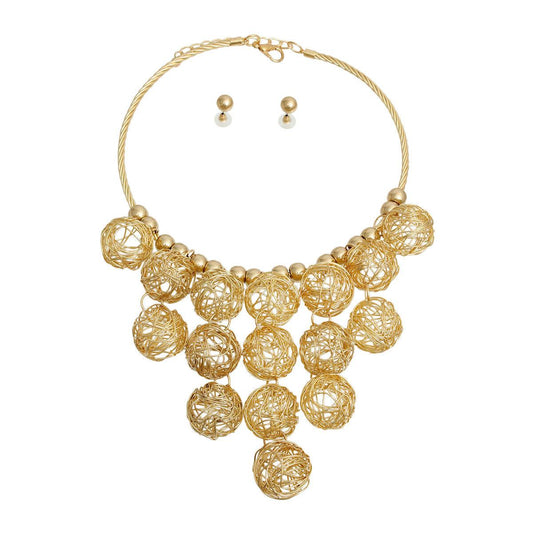 Unique Drop Spheres Necklace Set: Gold Fashion Jewelry Style Statement