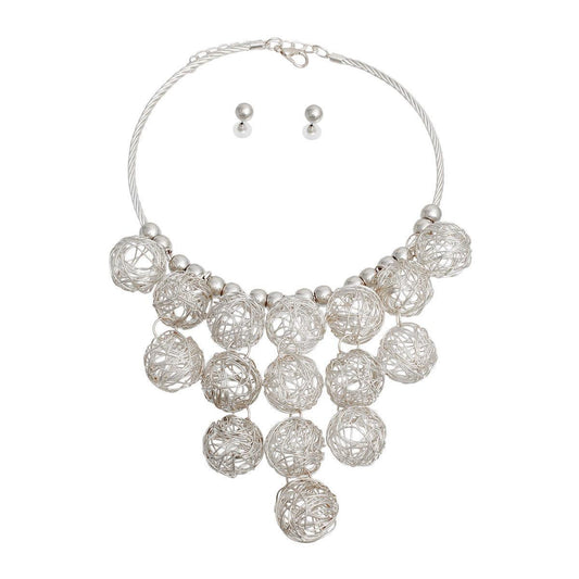 Unique Drop Spheres Necklace Set: Silver Fashion Jewelry Style Statement