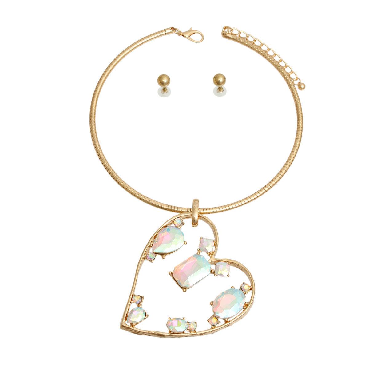 Unlock Love: Aurora Borealis Open Heart Necklace Set - Shop Now!