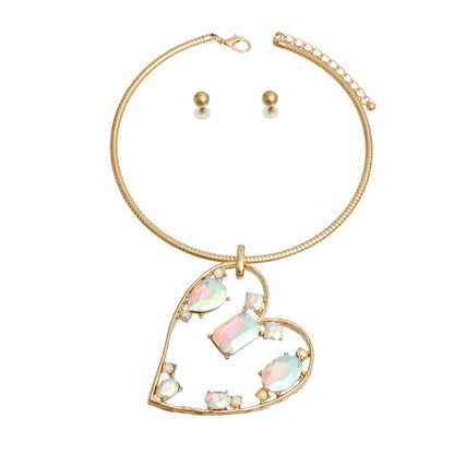 Unlock Love: Aurora Borealis Open Heart Necklace Set - Shop Now!