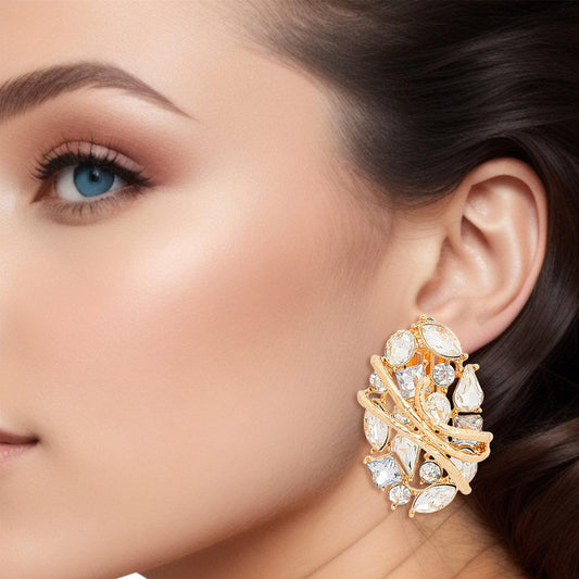 Unlock Retro Glam with Clear Gold Oval Clip Earrings