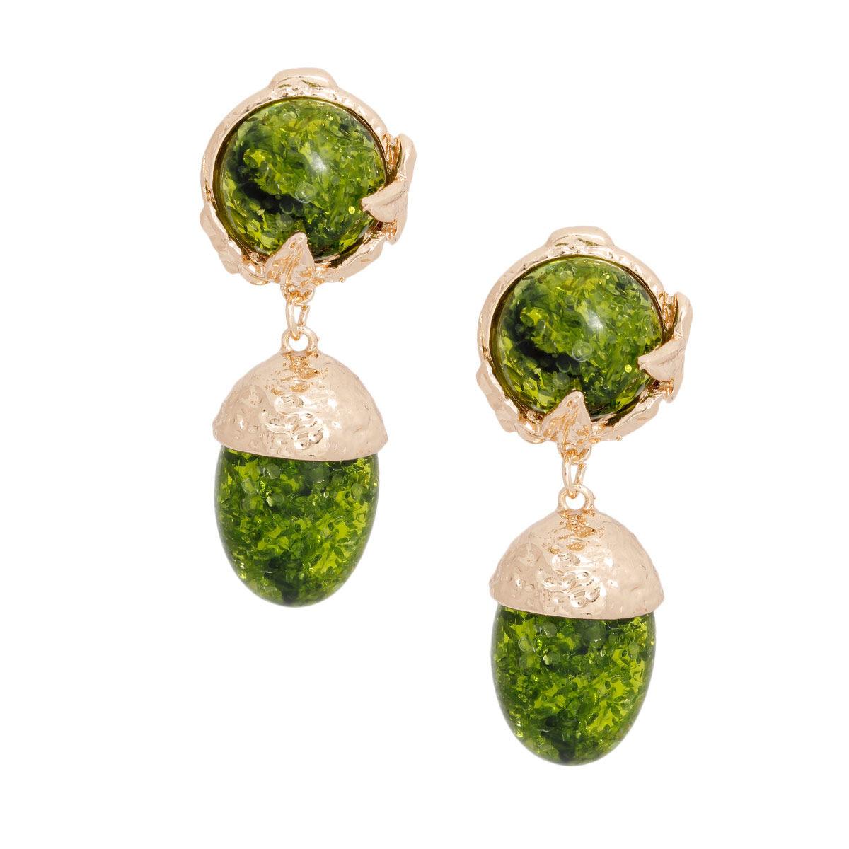 Unveil Elegance with Our Stunning Drop Acorn Green Gold Earrings