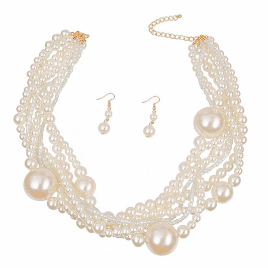 Unveil Sophistication with a Stunning Cream Pearl Torsade Necklace Set