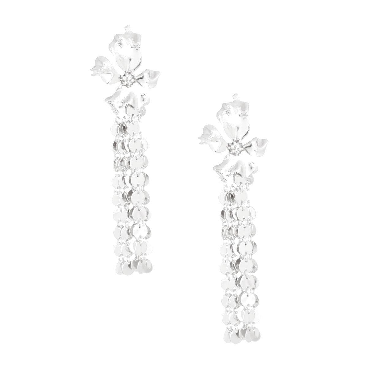 Upgrade Your Style with Drop & Linear Silver-finish Flower Earrings
