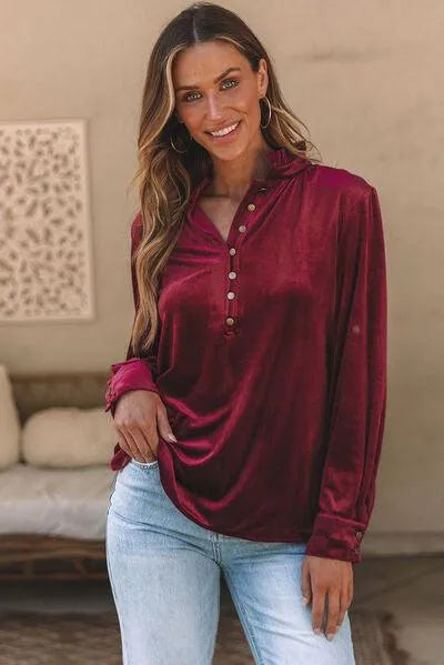 Velvet Vixen: Notched Neck Blouse Ready to Wow!