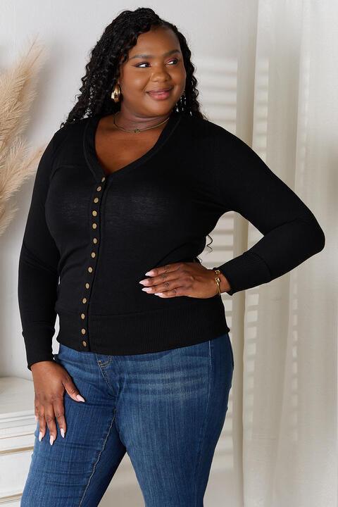 Versatile Black V-Neck Long Sleeve Cardigan Top for Women
