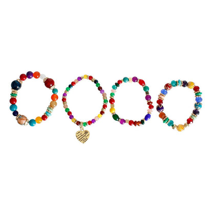 Vibrant Bead Heart Charm Bracelet Set: Color Your Wrist Ladies!