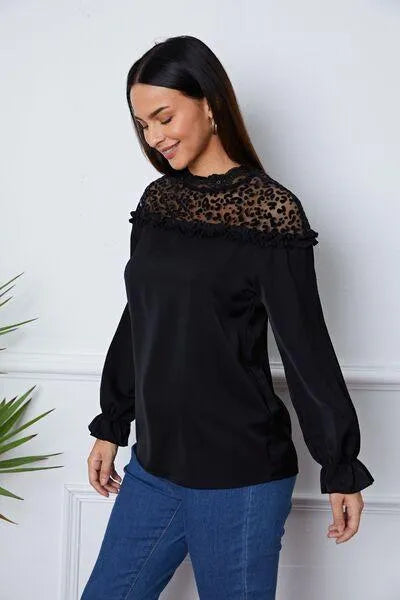 Wild & Chic: Leopard Print Blouse with Flounce Sleeves