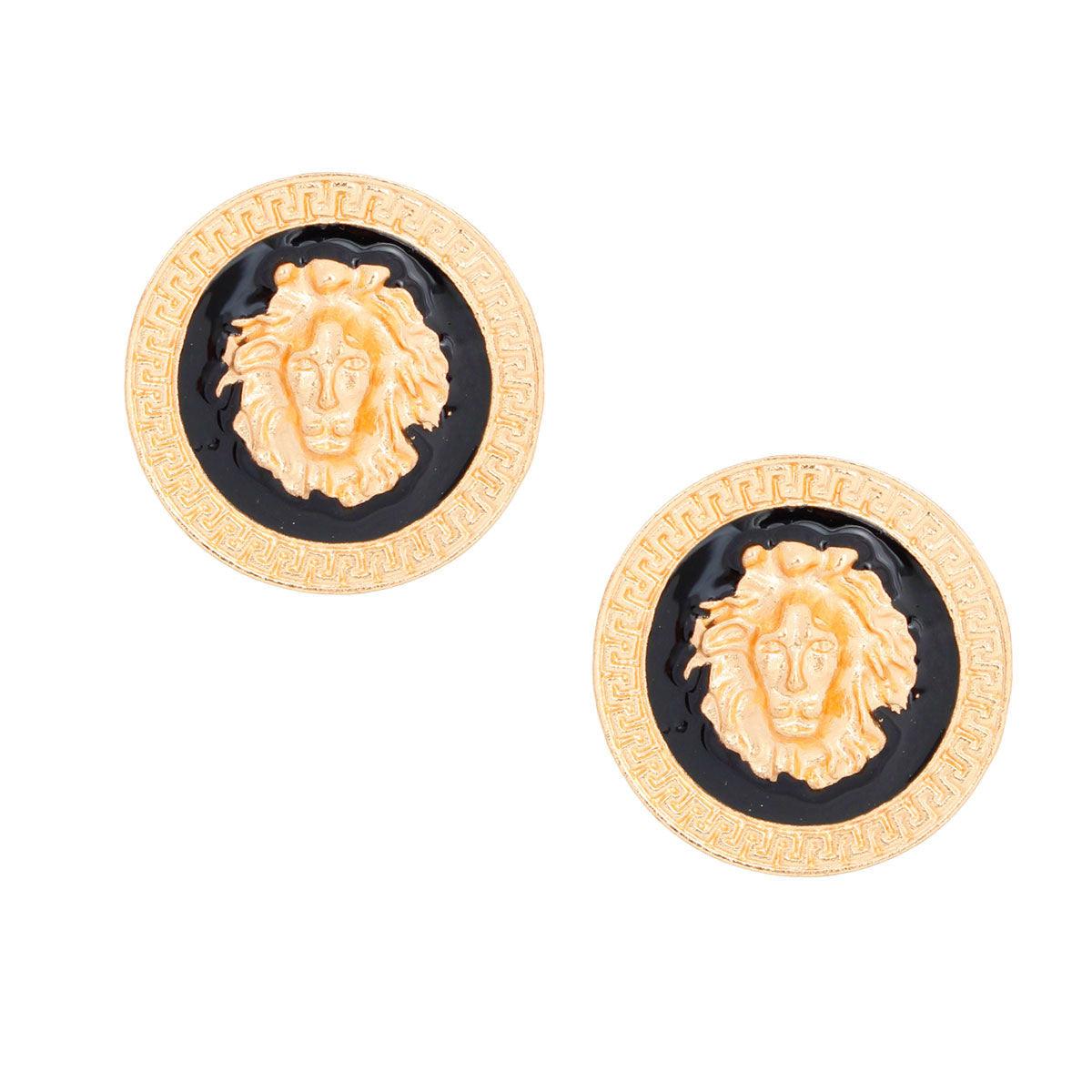 Women's Lion Stud Earrings Gold/Black
