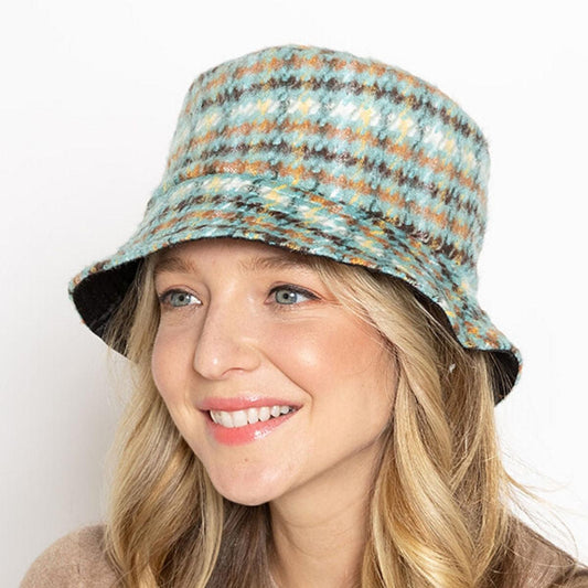 Women's Plaid Bucket Hat Green/Multi Fashionable and On-Trend