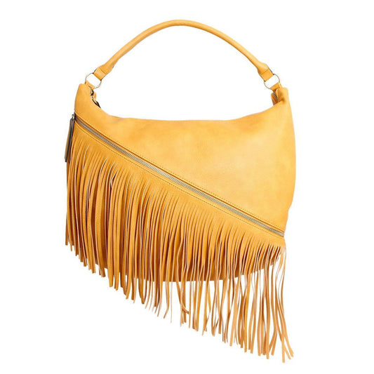 Yellow Diagonal Fringe Hobo Handbag for Trendy Women