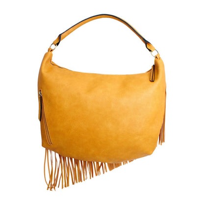 Yellow Diagonal Fringe Hobo Handbag for Trendy Women